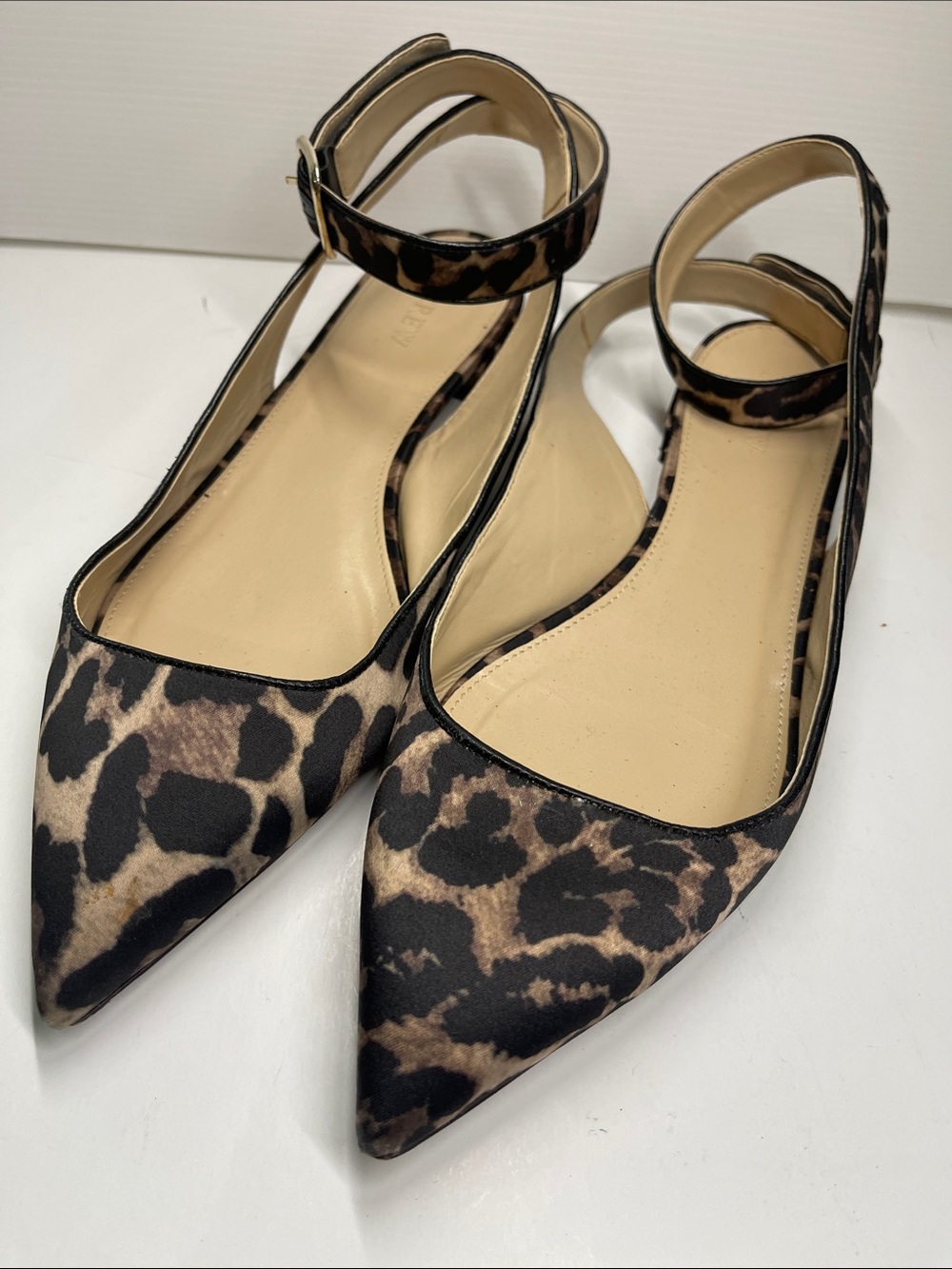 J.Crew pointed-toe ankle-strap leopard flats, size 12